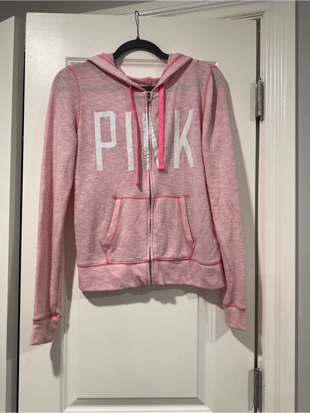PINK Victoria's Secret Heather Pink Zip-Up Hoodie with White Logo